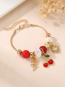 1pc/3pcs Girls' Shell, Pentagram, Flower, Starfish, Cherry Bracelet - Multicolor - View 4