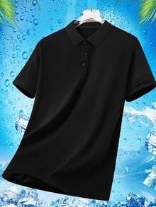 男士夏季商務休閒修身短袖 Polo 衫 (1件) | 純色珠地棉透氣上衣 | 免熨燙防皺辦公通勤工作服 - 黑色 - 查看 3