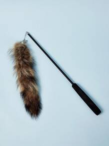 PETSIN 1 件带硅胶手柄的互动猫逗猫棒，可伸缩钓鱼竿式玩具，带真狐狸毛尾巴，条纹图案，无需电池