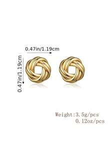 A Pair Of 18K Gold Plated Simple Circle Twist Knot Earrings Gold Ball Ball Cute Elegant Studs Earrings