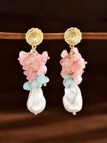 2件时尚复古欧美乡村风鹅卵石DIY串珠首饰，适合女性日常佩戴、节日礼物。天然石尺寸可能略有不同。 - 彩色 - 查看 1