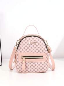 Adjustable Strap Girl's Work Backpack, Zipper Commuter Purse - Pink Shoulder Bag - Pink - View 4