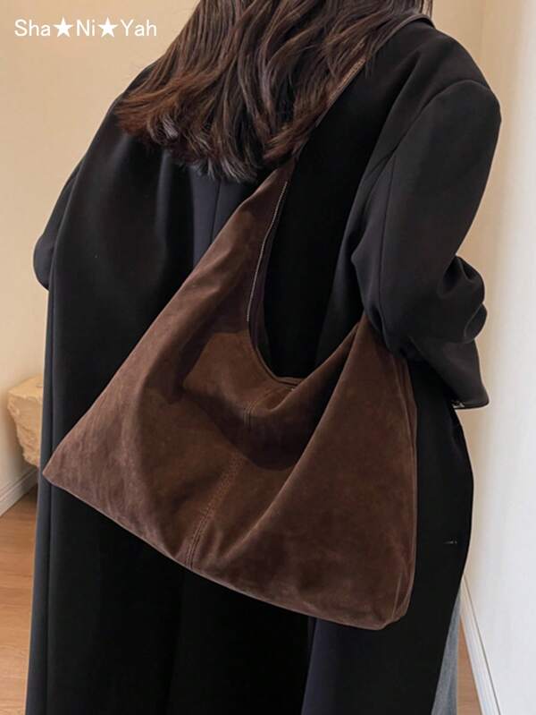 Bolso de hombro casual de gran capacidad de terciopelo retro, bolso de mano de patchwork y bloques de color, elegante y versátil bolso de viaje para mujeres