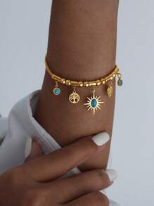 قلادة وسوار من الفولاذ المقاوم للصدأ بتصميم نجمة ذهبية فارغة مع شرابة، للنساء، للاستخدام اليومي، للحفلات، كهدية