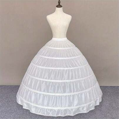 Women's Bridal Petticoat, Performance Petticoat, 6-Hoop Petticoat, White, Suitable For Wedding Dresses, Dance Costumes, Simple Floor-Length Petticoat