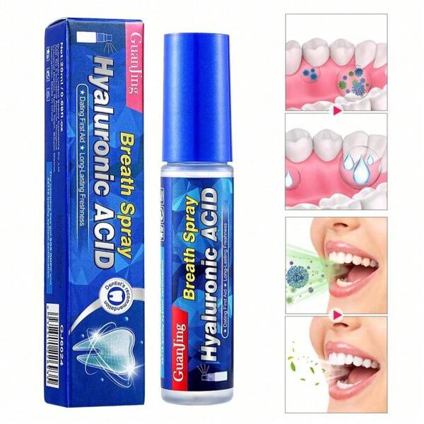 1 Pieza Rociador Refrescante de Aliento con Ácido Hialurónico y Menta, Elimina el Mal Aliento, Inhibe Bacterias Dañinas, Protege la Salud Oral, Ideal para Refrescar tu Aliento Instantáneamente, No Estimula la Cavidad Oral, Botellas Pequeñas Fáciles de Usar