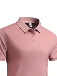 男士夏季商務休閒修身短袖 Polo 衫 (1件) | 純色珠地棉透氣上衣 | 免熨燙防皺辦公通勤工作服 - 玫紅色 - 查看 5