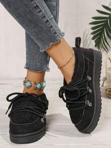 Damen warme Schneestiefel, Lässig Schuhe, neue Samt-Kunstpelz Patchwork Ankle Boots, flache dicke Sohle Schneestiefel für den Winter