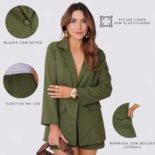 Women's Elegant Blazer And Short Set - 軍綠色 - 查看 10