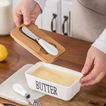1pc 350ml Ceramic Butter Jar With Lid And Butter Knife, 4 Colors Available - Perfect For Home Cheese Jar, Butter Box, Butter Knife, Cheese Knife, Scraper - Butter Container, Sealed Butter Box, Butter Dish, Home Decor, Party & Christmas Storage