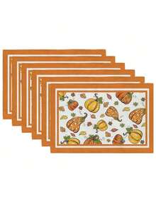 4/6 peças de caminho de mesa de Ação de Graças de outono, capa de mesa de poliéster reutilizável e lavável à máquina com abóbora, folha de bordo, girassol e design "Olá Outono" para decoração sazonal de jantar em casa