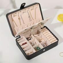 1 件奢华仿皮双层珠宝收纳盒，带安全锁 - 柔软内衬便携式耳环、项链、戒指盒 - 现代桌面展示，适合家庭或办公室，珠宝盒旅行必需品旅行配件旅行包度假返校学校用品珠宝盒 - 彩色 - 查看 10