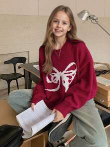 1pc Girls Casual Thick Pullover Sweater, Comfortable Student Knitwear For Autumn/Winter - Soft & Cozy Solid Color Sweater, Perfect For Warm Days And Cold Nights