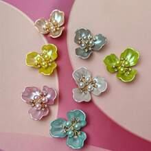 5pcs Faux Pearl Rhinestone Decoration Flower Design Hat Dress Decoration Buttons DIY Handmade Decoration Accessories - Color Mixing - View 1