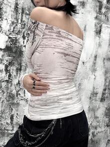 Rikumo 女士休闲时尚Y2K街头风印花修身长袖上衣（冬季款） - 彩色 - 查看 7