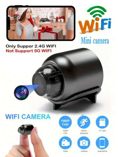 1pc/ Mini Slimme Camera, 2.4GHz Wireless WiFi Security Camera USB/Battery Powered, Portable Indoor/Outdoor Monitor Home, Office, Car Pet, AI Motion Tracking, Night Vision