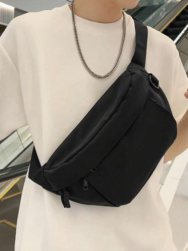 Solid Color Nylon Men's Chest Bag, Minimalist Versatile Street Style Travel Phone Pouch Coin Purse