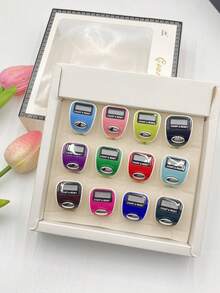 12 قطعة/علبة عداد خواتم إلكتروني، عداد خرز الصلاة العربية الشرقية، تصميم ملون خفيف الوزن، عداد عادي وعداد رؤية ليلية بالإضاءة الخافتة، شاشة عرض رقمية مريحة لعد الصلوات، تتبع التمارين، هدايا المناسبات وغيرها - متعدد الألوان - مشاهدة 10