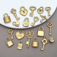 2pcs Stainless Steel Lock Heart Charms Metal Key Charms Padlock Charm Pendants Jewelry Findings Making Accessory For DIY Necklace Bracelet Earrings - Gold - View 4