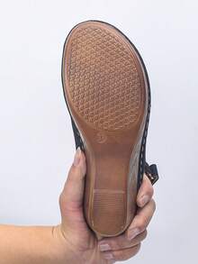 Women's Summer Wedding, Outdoor Party, Daily Wear Elegant Fashion Lightweight Comfortable Sweet New Style Outdoor Wedge Thick Bottom Slip-On Sandals - Black - View 6