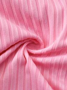 Toddler Girls' Long Sleeve Round Neck Frill Trim Ribbed Contrast Mesh Dress, Sweet & Cute, Versatile For Autumn/Winter - Pink - View 7