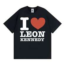 I Heart Leon Kennedy Graphic T Shirts Men Women Harajuku Vintage Gothic T Shirt Male Oversized Cotton High Quality T-Shirt Tops - 黑色 - 查看 1