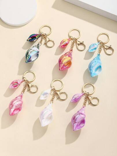 1 pieza Llavero con colgante de concha marina con efecto tie-dye creativo, llavero colorido y bonito de estilo oceánico, decoración de billetera, regalo para dama de honor, accesorio de playa de verano, regalo ideal para mamá
