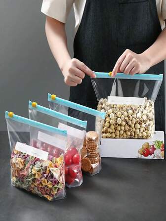 45pcs/Set Zipper Fresh-Keeping Food Storage Bags, Thick Refrigerator Freezer Bags, Microwaveable, Suitable For Vegetables, Fruits, Meat Packaging, Reusable, Avoid Odor, Suitable For Organization