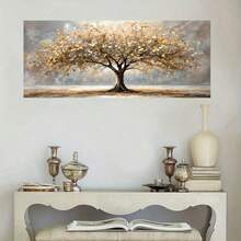 1 件优雅的生命之树金叶帆布墙画 - 50*100 厘米无框秋季风景印刷品，金色和米色，现代客厅家居装饰，墙画 | 优雅墙画 | 装饰画，墙面艺术装饰 - 彩色 - 查看 6