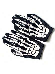 Halloween Skeleton Long Gloves, Horror Performance Bar Party Costume Prop Bone Gloves