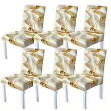 Set de 5 piezas/7 piezas de mantel y funda para silla de mármol ondulado de platino de alta calidad, lavable, adecuado para todas las estaciones, decoración del hogar, fiesta interior y exterior