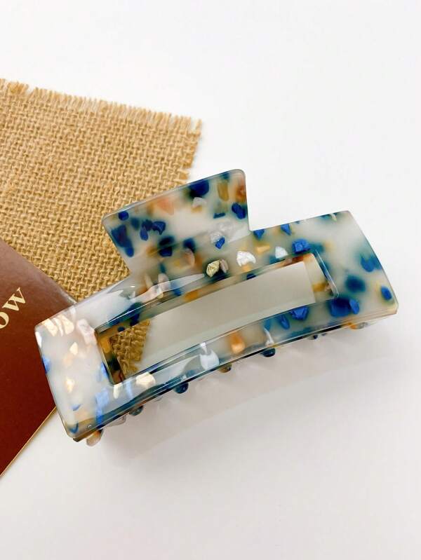 1pc Women's Marble Texture Square Hollow Colorful Hair Claw Clip, Daily Hairstyle Accessory
