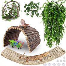 Bearded Dragon Tank Accessories, Large Reptile Bridge Hammock Flexible - Jungle Climbing Vines And Leaves With Suction Cups Habitat Décor For Hiding& Climbing Snake Gecko Lizard Chameleon - Routine - View 1