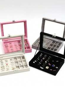 Jewelry Box With Classification, Dividers, Jewelry Organizer Box, Transparent Jewelry Box, Earring And Ring Box, Portable Storage Box - Grey - View 7