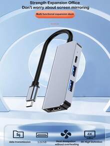 四合一 Type-C 转 HDTV 4K、USB3.0/2.0 PD 100W 扩展坞、多功能扩展集线器 - 灰色 - 查看 2