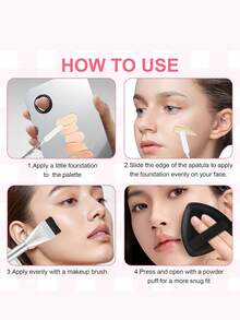 4-Piece Base Makeup Tool Set, Foundation Make-Up Mixing Palette, Color Mixing Stick, Flat Head Foundation Make-Up Brush, Powder Puff, Makeup Artifact, Makeup Accessories Set For Mixing And Preserving Cosmetics - Multicolor - View 6