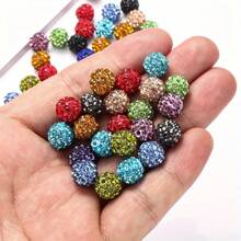 30/100 Stück Mehrfarbige Strass-Perlen, Glänzende Ton Weihnachts-Perlen-Armband, Baseball Halskette, Ohrringe, handgemachte und DIY glänzende runde Shamballa Discokugel-Perlen (Großpackung)