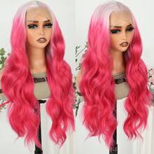 13x4 Free Part HD Lace Front Wig Ombre Purple Color Long Body Wave Synthetic Hair 180% Density Pre-Plucked Glueless Purple Ombre Colored Long Wavy Hair 26 Inch Free Part Soft Natural Look For Women Versatile Styling Options - 漸層紅色 - 查看 5
