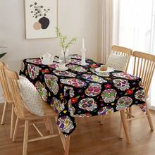 1 件骷髅图案印花桌布 - 万圣节、万圣节礼物、万圣节装饰、100% 涤纶、矩形、编织、适合家庭厨房餐厅、派对晚宴、野餐、约会、婚礼、主题派对、室内和室外使用 - 彩色 - 查看 6