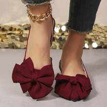 Women's Fashion Cute Burgundy Bow Decor Adjustable Flat Pointed Toe Sandals