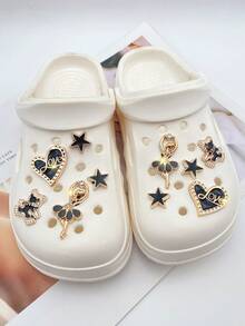 10 件黑色可爱字母熊、心形、星星、舞女可拆卸鞋饰，多功能鞋夹配饰，适用于女士凉鞋、拖鞋、沙滩包，是节日礼物的理想选择