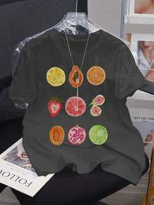 maglietta donna con scollo tondo, maniche corte, spalle scivolate, modello ampio, per uso quotidiano casual