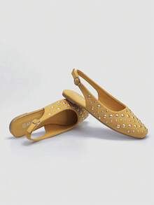 ADAMUMU New Women's High-Fashion Comfortable Sequin Flat Shoes, Cute For Everyday And Party Wear, Holiday & Spring/Summer - Mustard Yellow - View 5