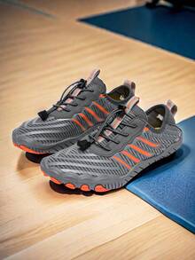 1 Pair All-Season Slip-Resistant Water Shoes For Beach And River Sports, Women And Men, Quick-Drying Breathable Fabric Upper With Rubber Sole, Striped Pattern - Grey - View 20