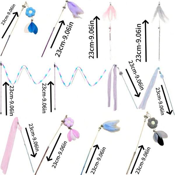 5pcs Cat Toys Assorted 12 Colors Cat Wands With Feather, Bell, Durable Scratch Resistant Pet Toys, Cat Teaser Wands, Fairy Wands, Self-Entertaining Bells & Feathers, Long Stick, Bite Resistant Pet Supplies