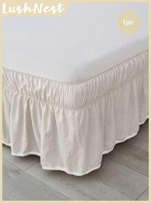 米色迷你绒球床裙 波西米亚风农舍米色床裙 1 件柔软超细纤维床裙 适合男孩女孩 1 件床裙 无被子