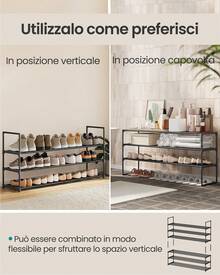 Scarpiera a 3 Ripiani, Scaffale Portascarpe in Metallo, per 20-24 Paia di Scarpe, Verticale o Capovolto, Impilabile, Ingresso, 30 x 117 x 55 cm, Nero - nero - Visualizzare 2