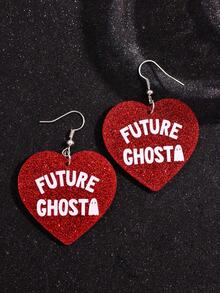 1 对时尚闪亮心形和幽灵设计耳环，优雅女士珠宝，适合日常佩戴、节日和派对