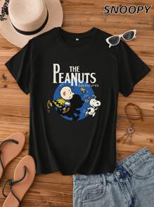 花生大冒险女款短袖针织圆领宽松休闲上衣简约基本款百搭T恤