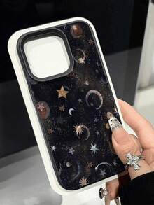 月元素时尚真皮手机壳，单件装，星月图案，防水防摔防滑，软皮材质，兼容苹果手机，国际版，非国内版，春季礼物，周年纪念日佳品 - 彩色 - 查看 3